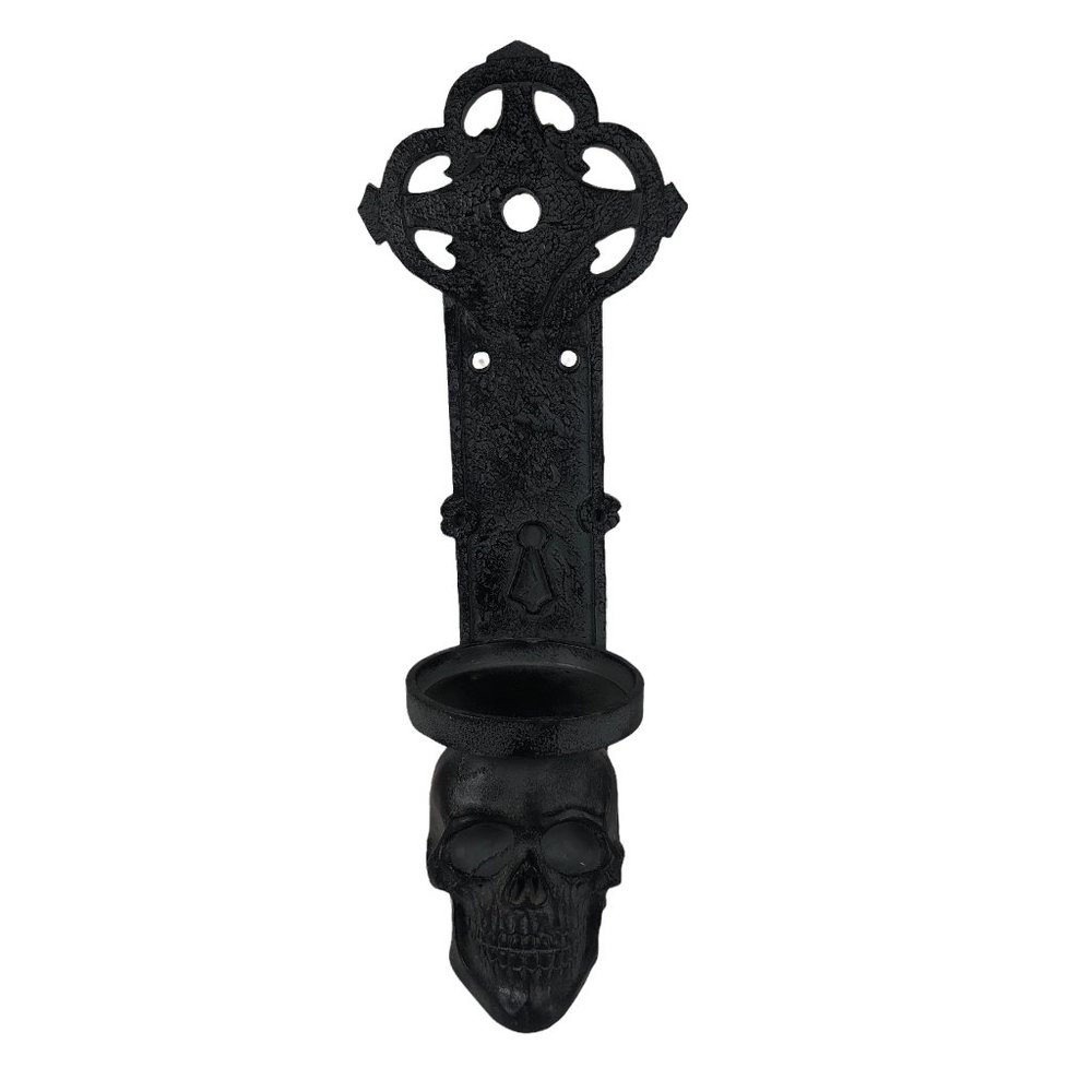 Black & Gray Skull Candle Holder Wall Scone Halloween Horror Gothic Home Decor